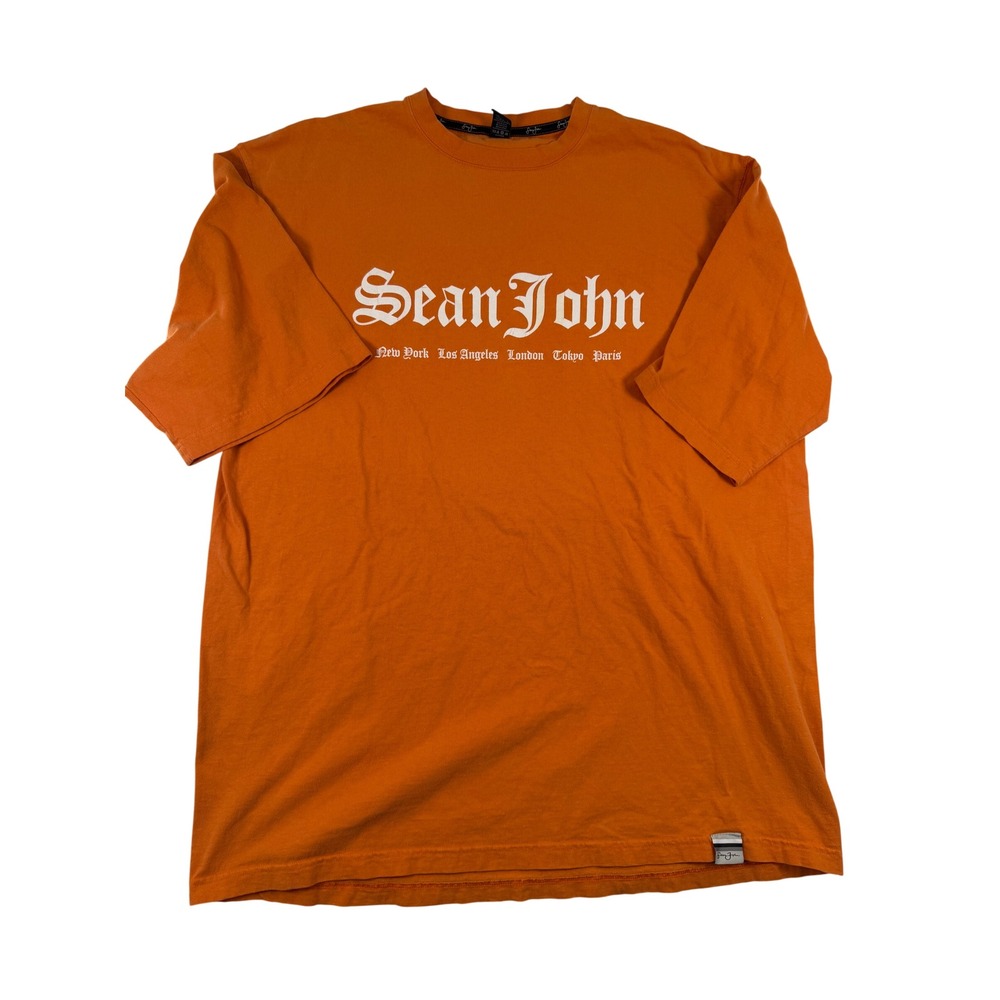 Sean John Mens T Shirt XXXL Orange Spellout Logo Y2K Hip Hop Streetwear Tee